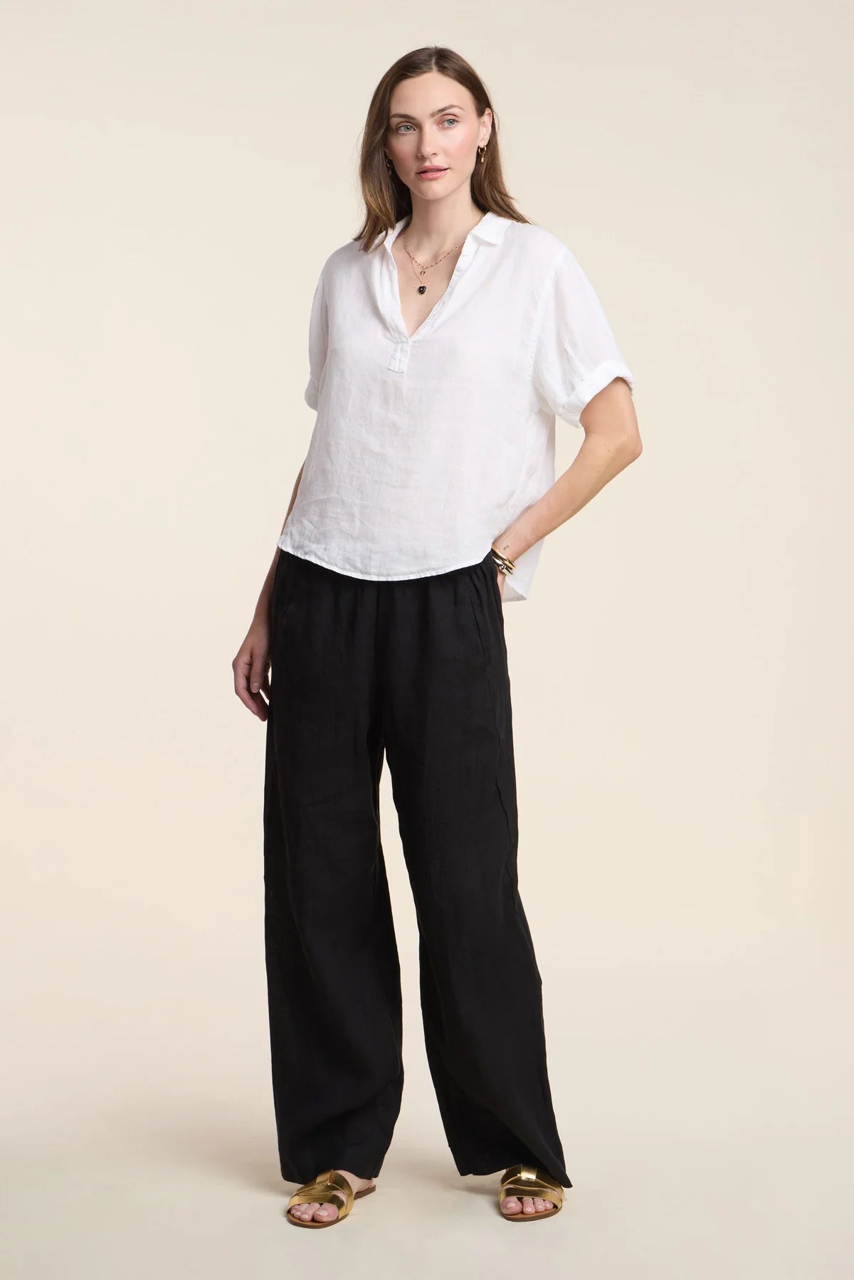 Velvet - Stephanie - Woven Linen Pant in Black