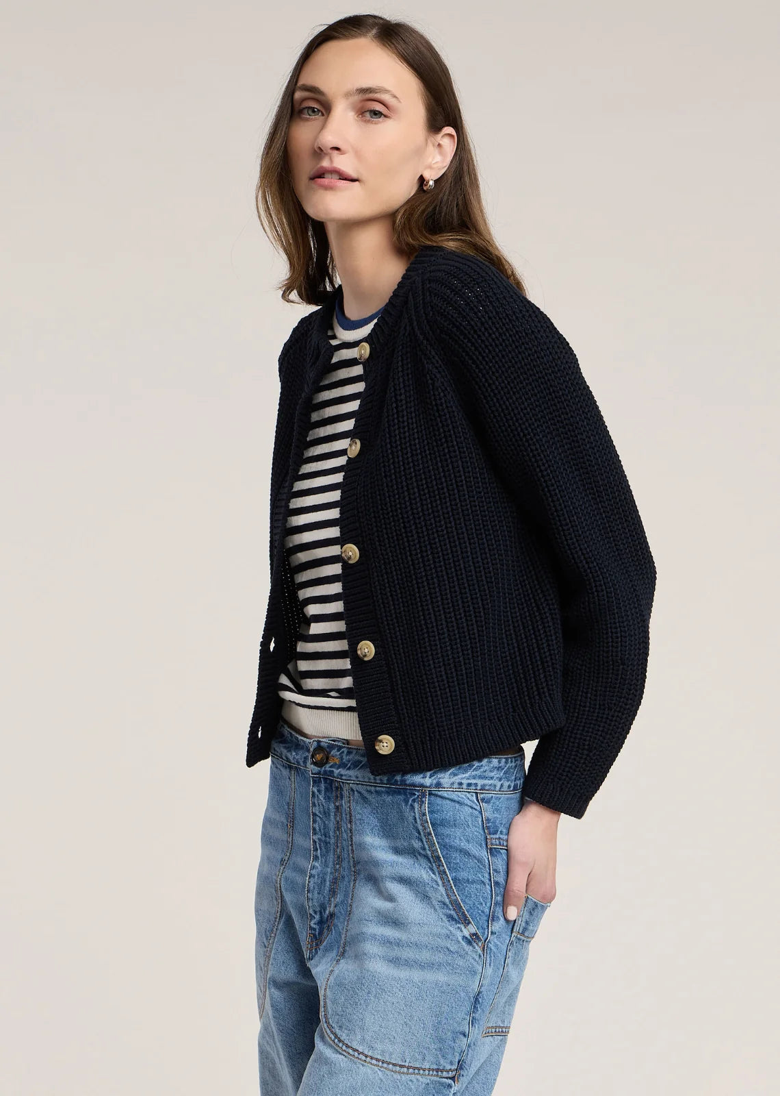 Velvet - Lisabeth Chunky Pima Cotton Cardigan in Navy