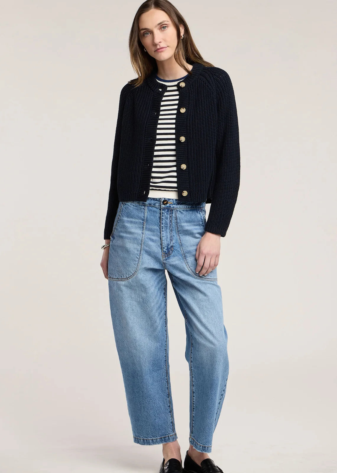 Velvet - Lisabeth Chunky Pima Cotton Cardigan in Navy