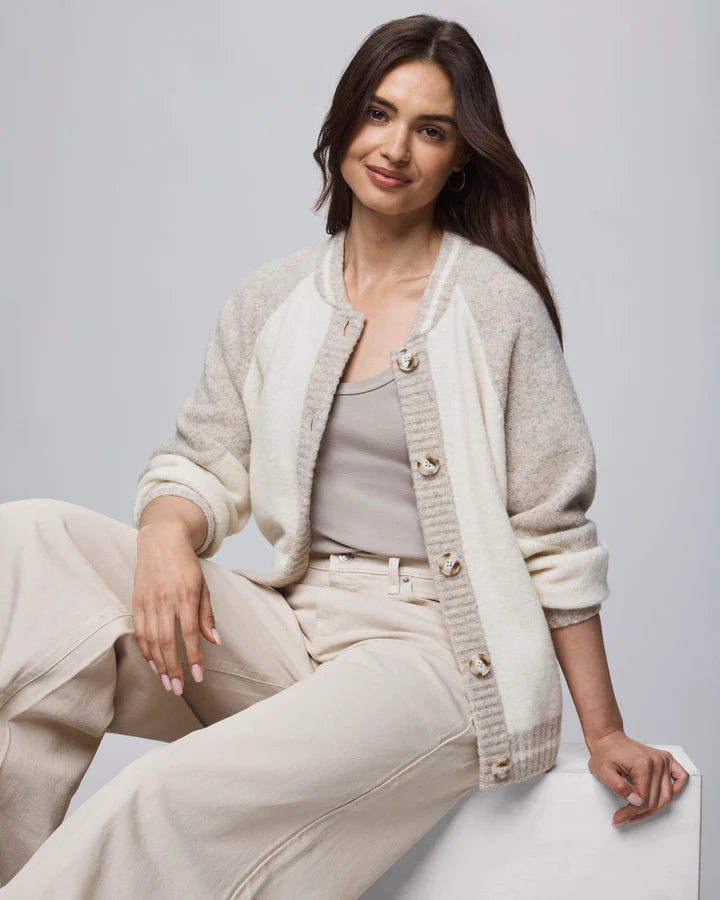 Splendid - Rhodes Varsity Shacket in Neutral Color Block