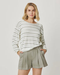 Splendid - Finn Multi Stripe Sweater in Eucalyptus/White