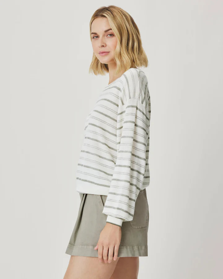 Splendid - Finn Multi Stripe Sweater in Eucalyptus/White