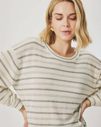 Splendid - Finn Multi Stripe Sweater in Eucalyptus/White