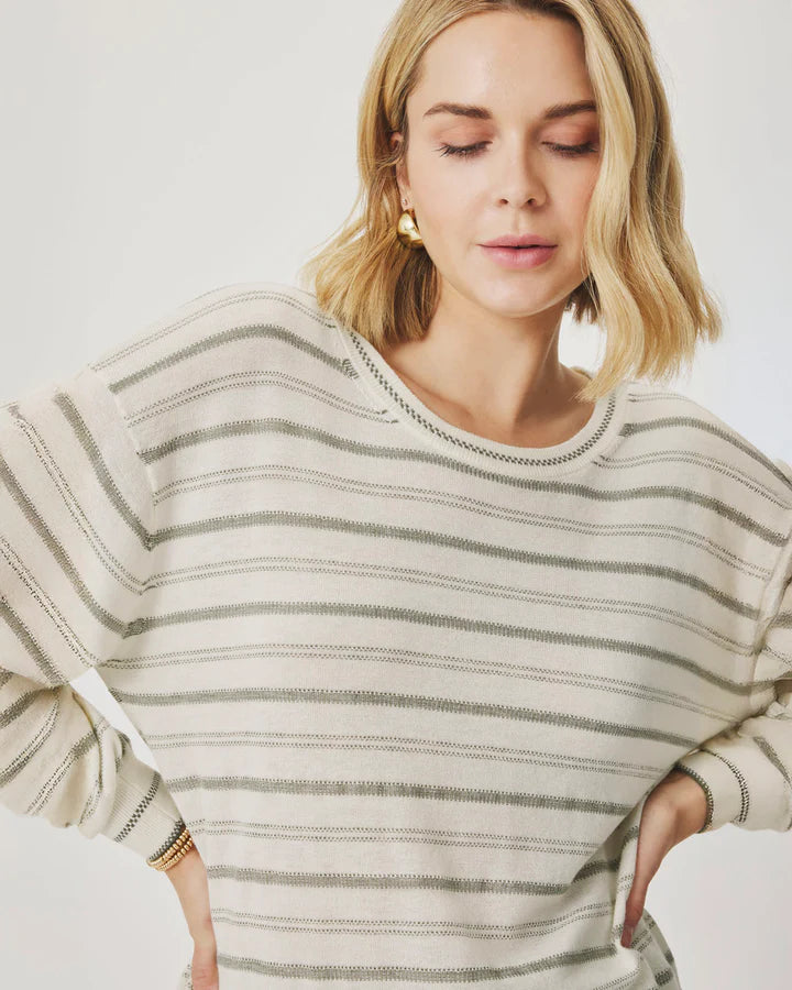 Splendid - Finn Multi Stripe Sweater in Eucalyptus/White