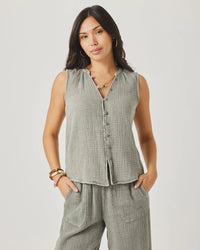 Splendid - Ava Gauze Button Tank in Eucalyptus