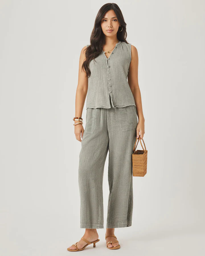 Splendid - Ava Gauze Button Tank in Eucalyptus