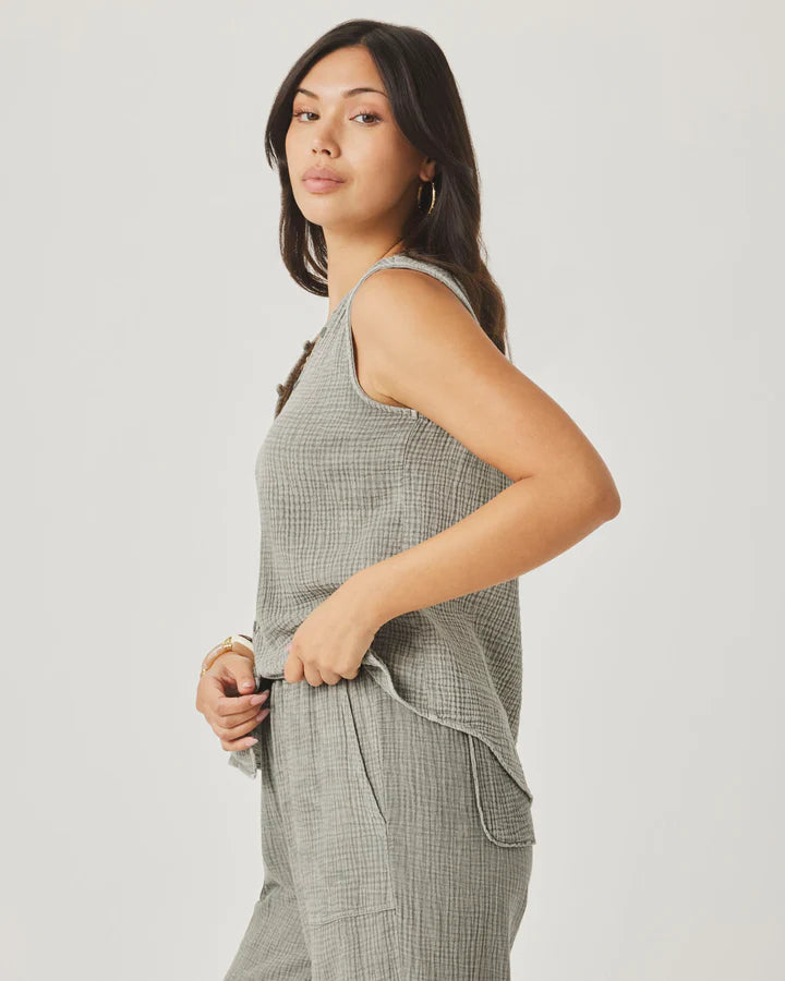 Splendid - Ava Gauze Button Tank in Eucalyptus