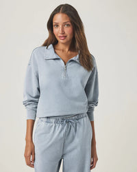 Splendid - Terry Quarter Zip Sweatshirt in Bleached Indigo