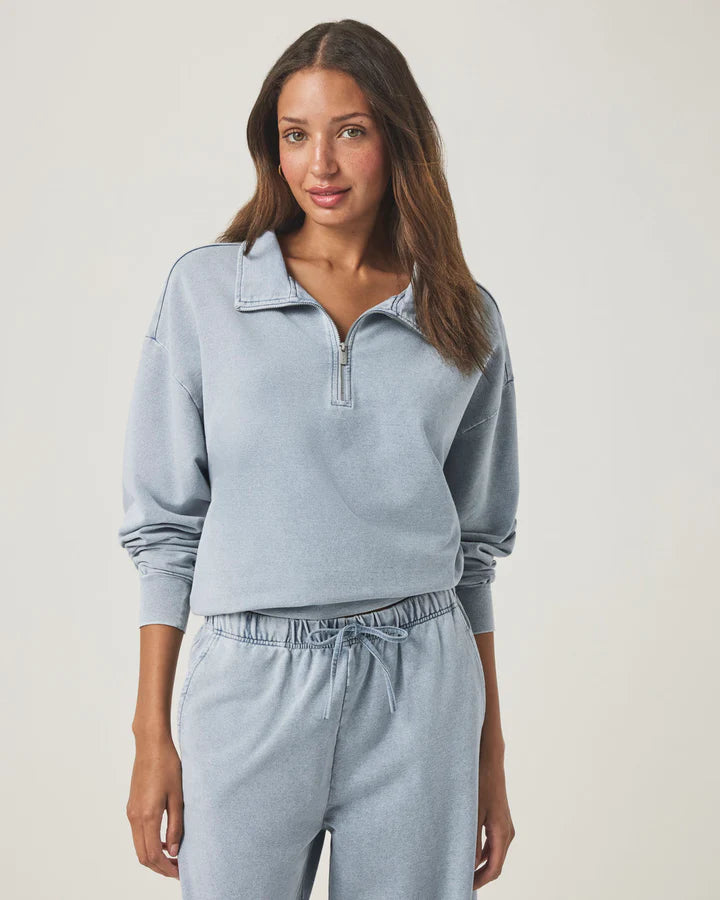 Splendid - Terry Quarter Zip Sweatshirt in Bleached Indigo