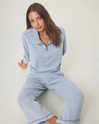 Splendid - Terry Quarter Zip Sweatshirt in Bleached Indigo