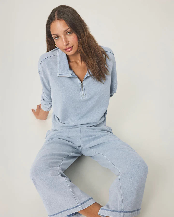 Splendid - Terry Quarter Zip Sweatshirt in Bleached Indigo