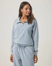 Splendid - Terry Quarter Zip Sweatshirt in Bleached Indigo