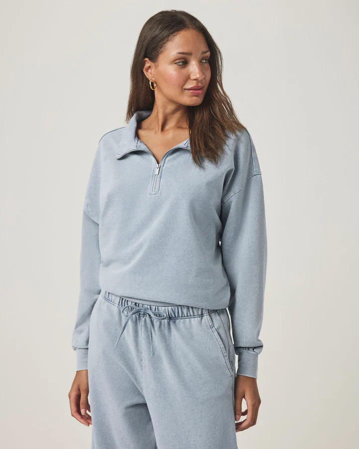 Splendid - Terry Quarter Zip Sweatshirt in Bleached Indigo