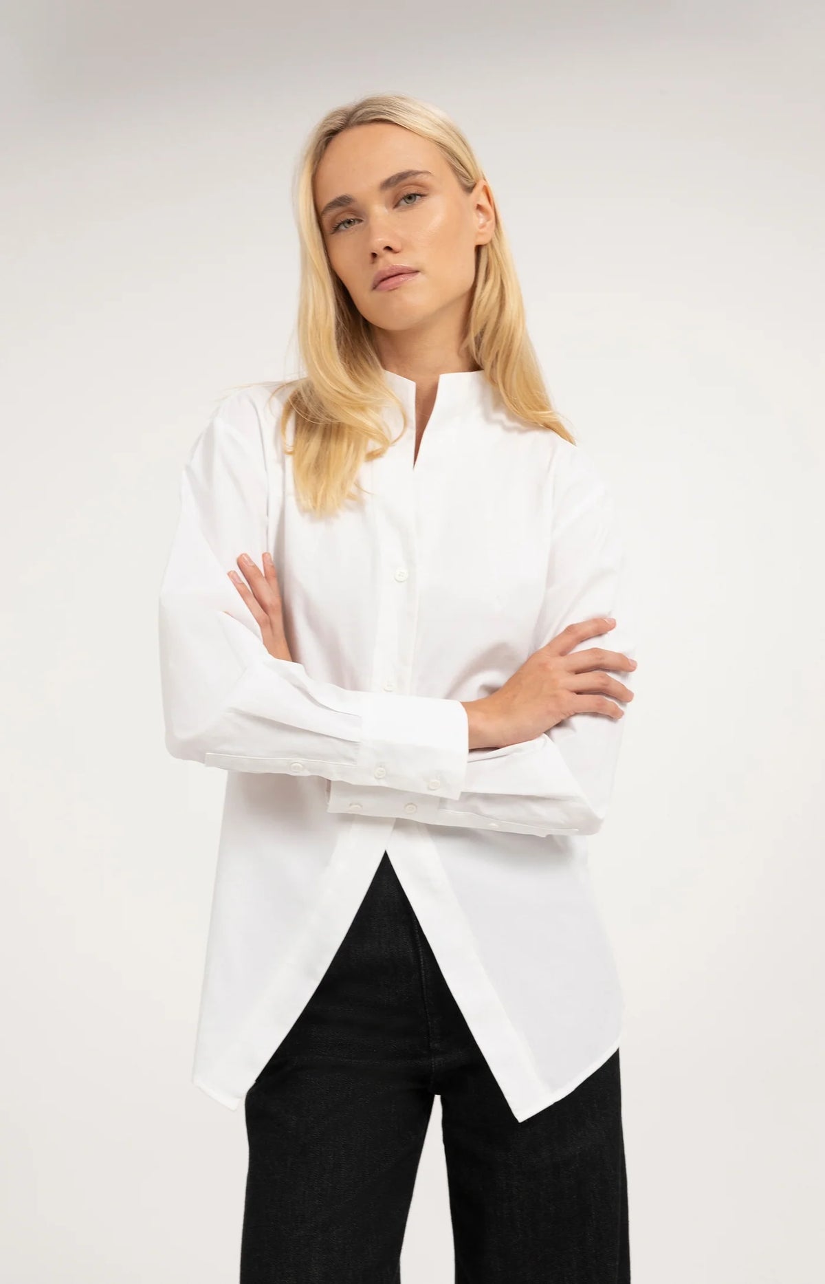 YAYA - A-Line Blouse with Stand Collar in Pure White