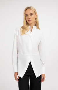 YAYA - A-Line Blouse with Stand Collar in Pure White