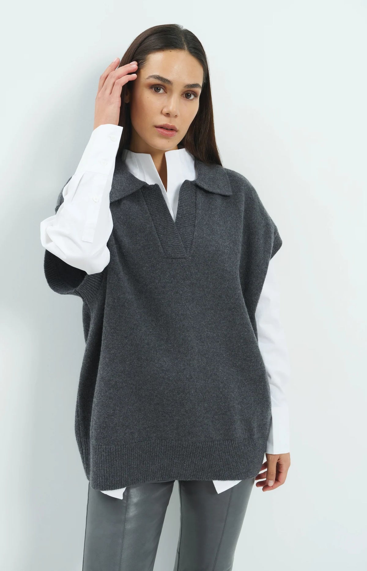 YAYA - A-Line Blouse with Stand Collar in Pure White