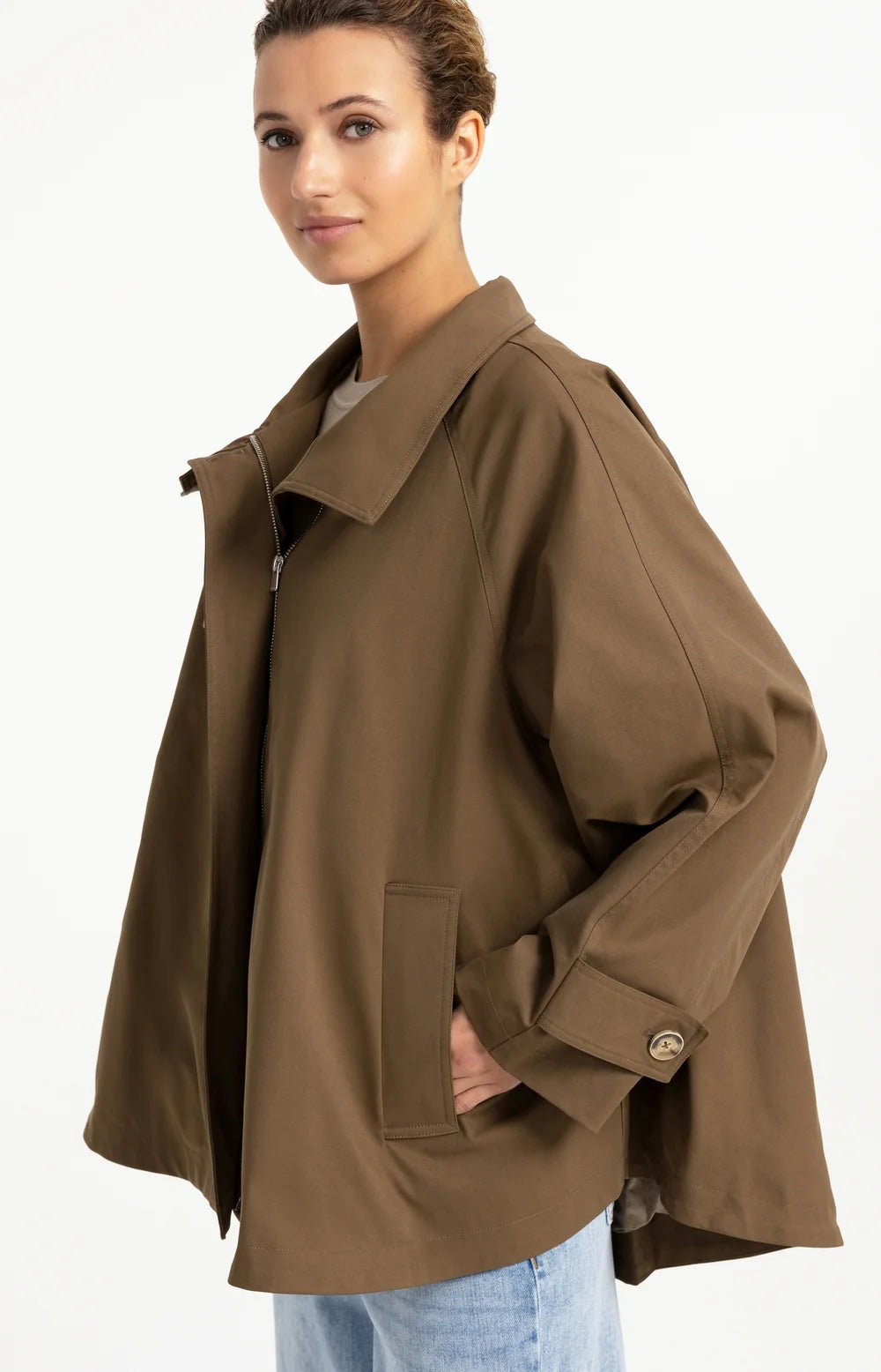 YAYA - Woven A-Line Trenchcoat Jacket - Teak Brown