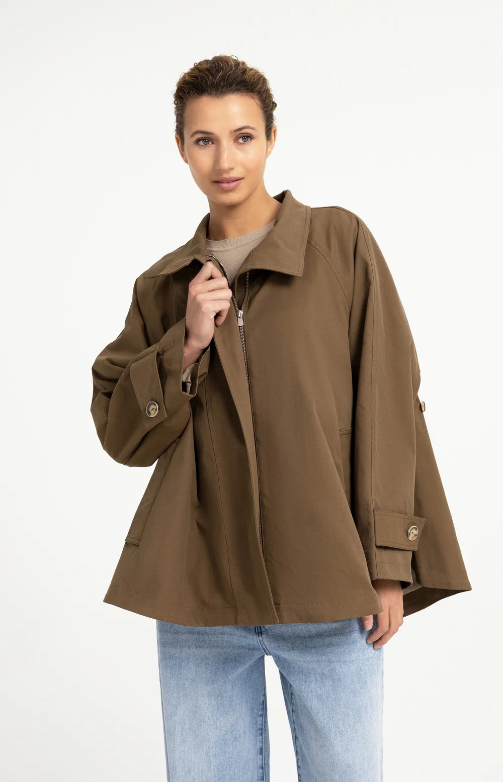 YAYA - Woven A-Line Trenchcoat Jacket - Teak Brown