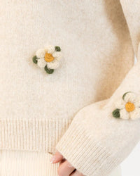 Lyla & Luxe - Holly Flower Crewneck Pullover in Oatmeal