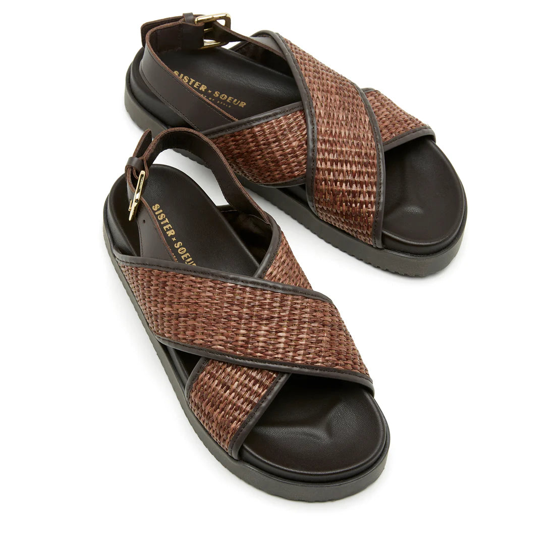 Sister x Soeur - Amari - Cross-Over Strap Sandal in Brown