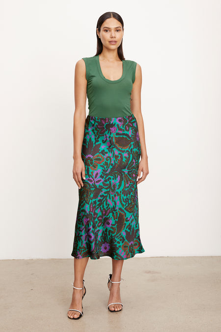 Velvet - Kaiya - Amazon Printed Satin Skirt in Multi