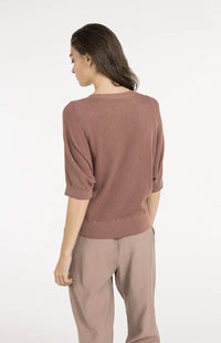 YAYA - Batwing Short Sleeve Cardigan in Burlwood Pink Melange