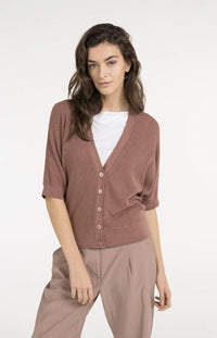 YAYA - Batwing Short Sleeve Cardigan in Burlwood Pink Melange
