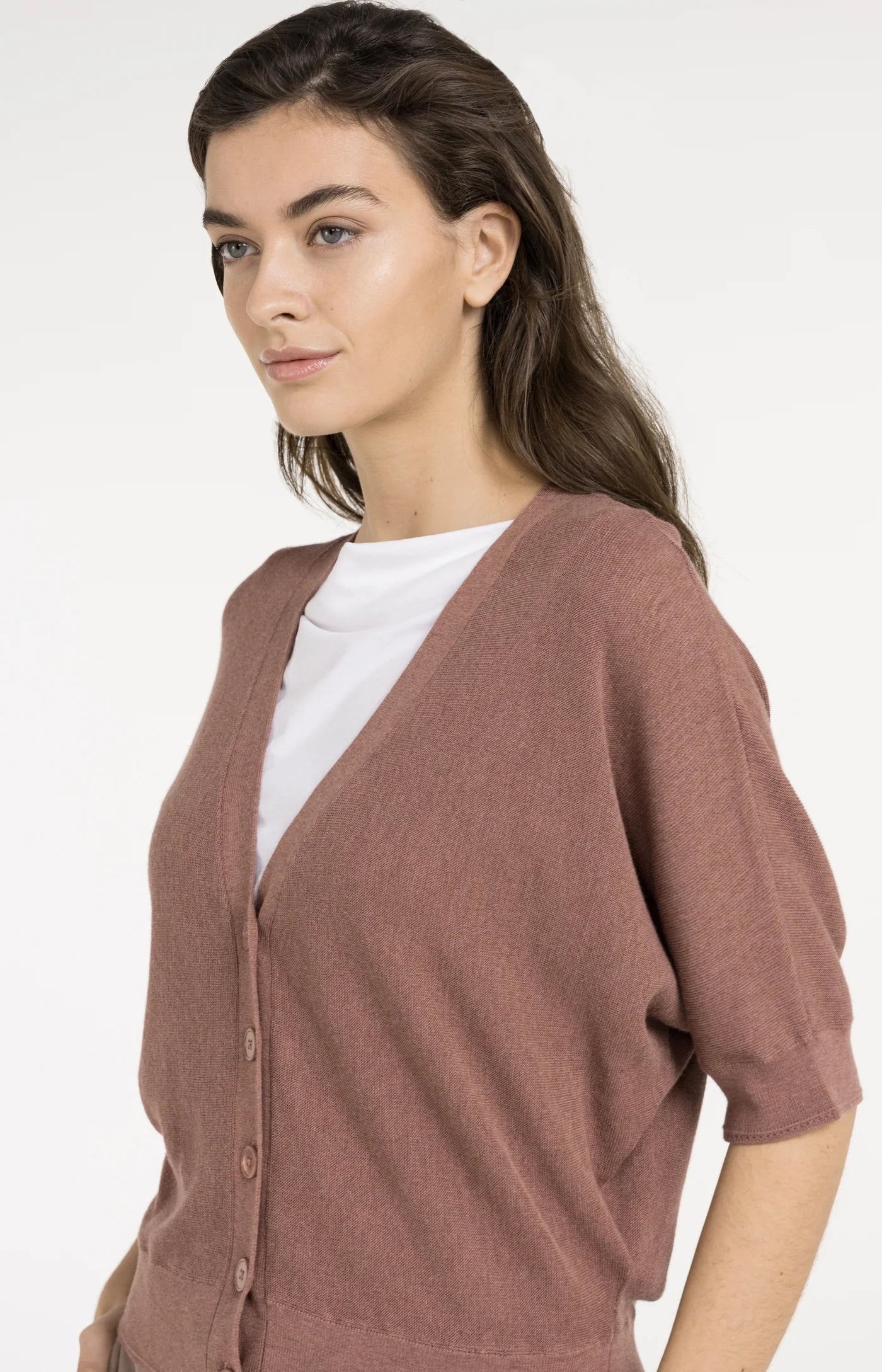 YAYA - Batwing Short Sleeve Cardigan in Burlwood Pink Melange