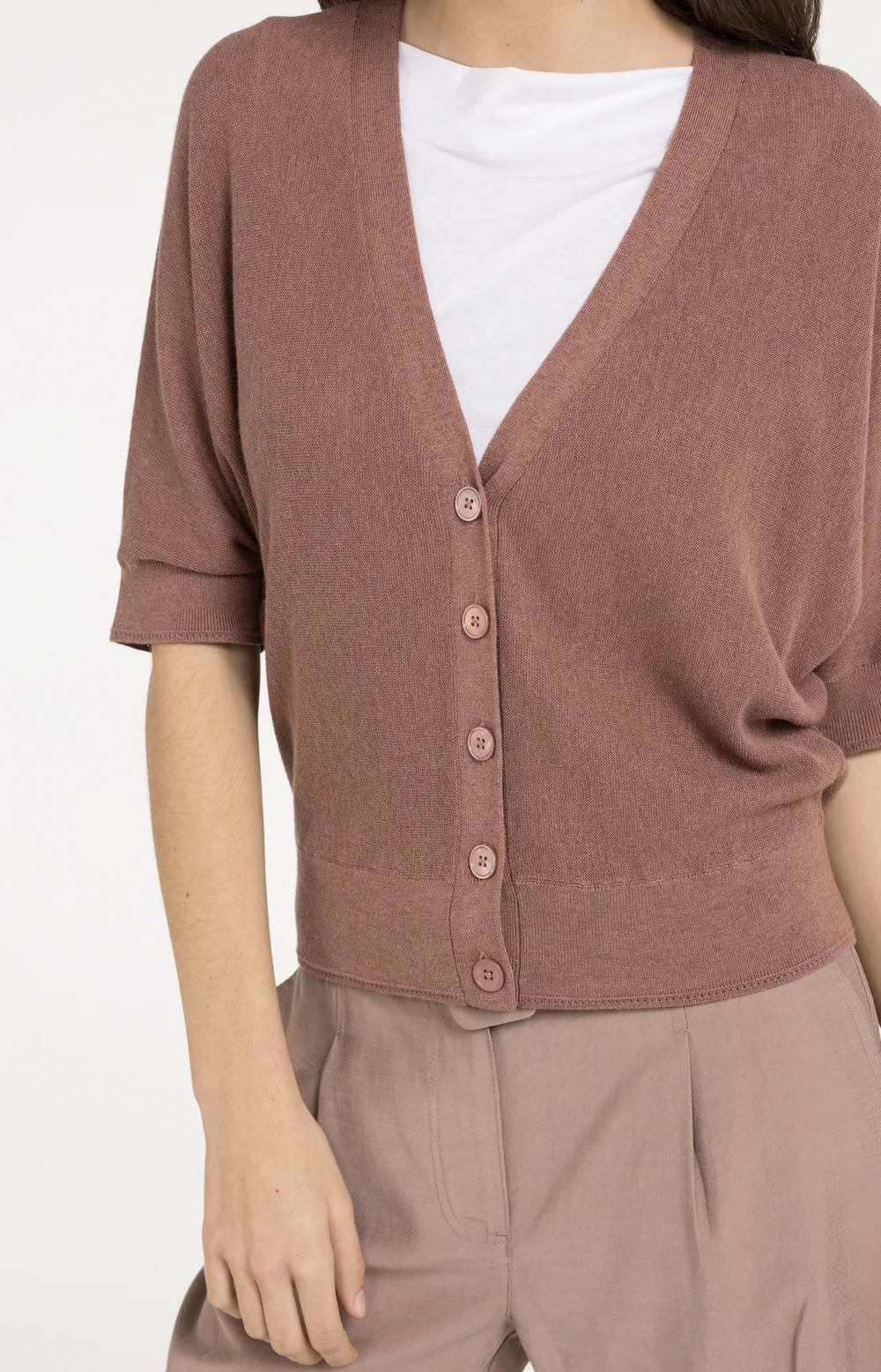 YAYA - Batwing Short Sleeve Cardigan in Burlwood Pink Melange