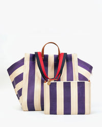 Clare V. - Beach Tote w/ Flat Clutch in Grape & Shell Stripe