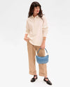 Clare V. - Petit Moyen Messenger in Light Blue Woven Checker