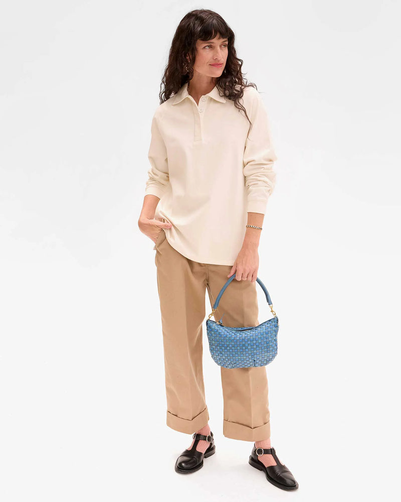 Clare V. - Petit Moyen Messenger in Light Blue Woven Checker