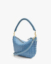 Clare V. - Petit Moyen Messenger in Light Blue Woven Checker
