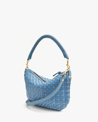 Clare V. - Petit Moyen Messenger in Light Blue Woven Checker