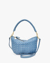 Clare V. - Petit Moyen Messenger in Light Blue Woven Checker