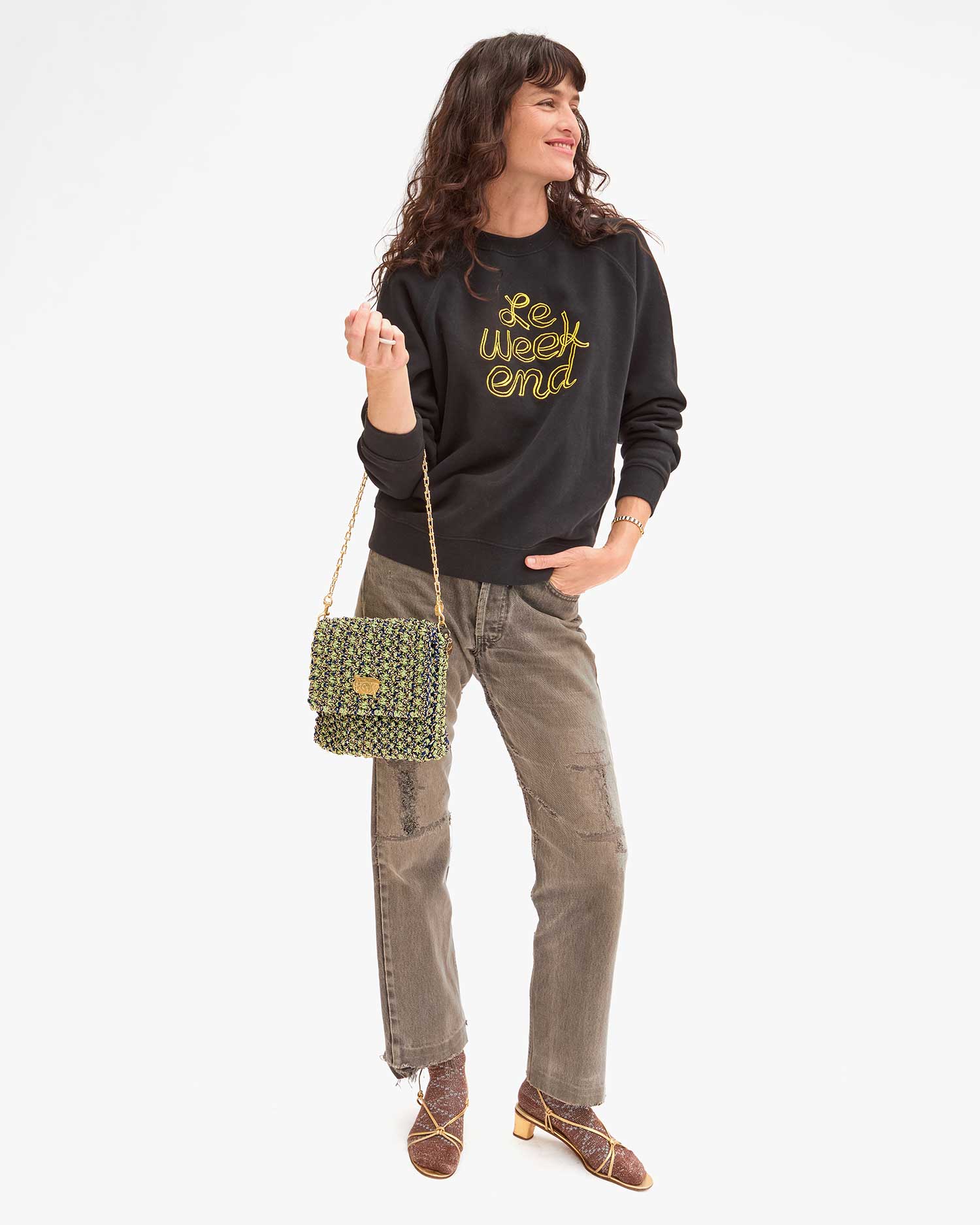 Clare V. - Ramya Metallic Crochet in Navy/Green