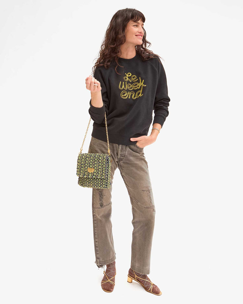 Clare V. - Ramya Metallic Crochet in Navy/Green
