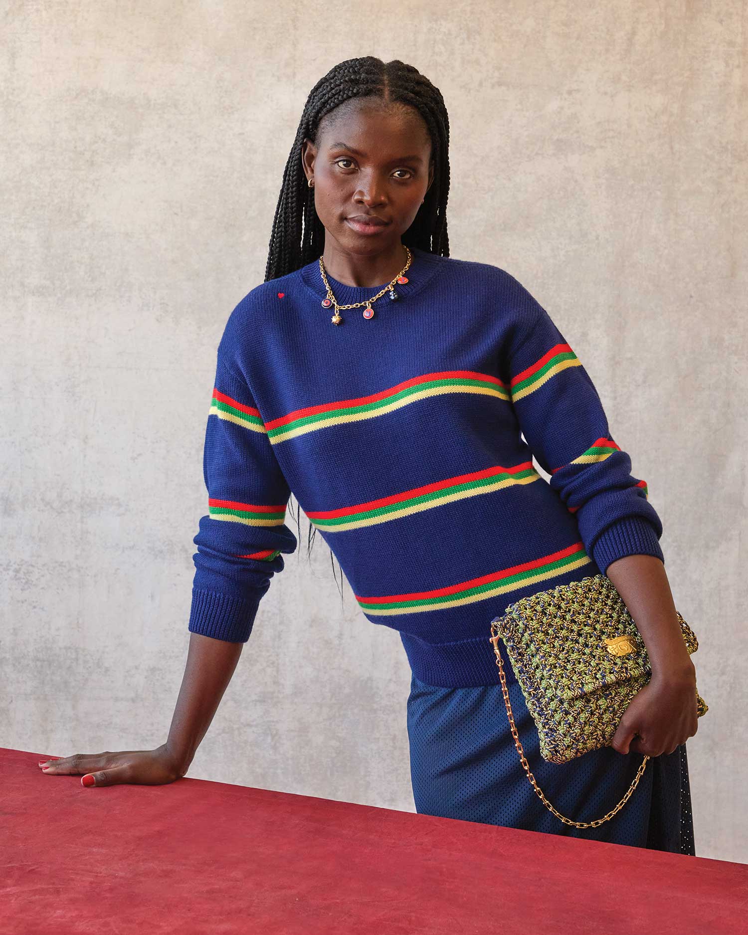 Clare V. - Ramya Metallic Crochet in Navy/Green