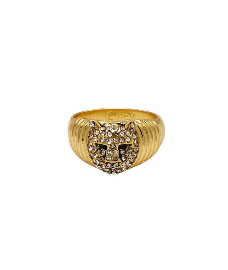 Clare V. - Whiskers Signet Ring in Vintage gold/Clear