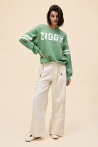DAYDREAMER - Ziggy Stardust Varsity Sweatshirt in Stone Green