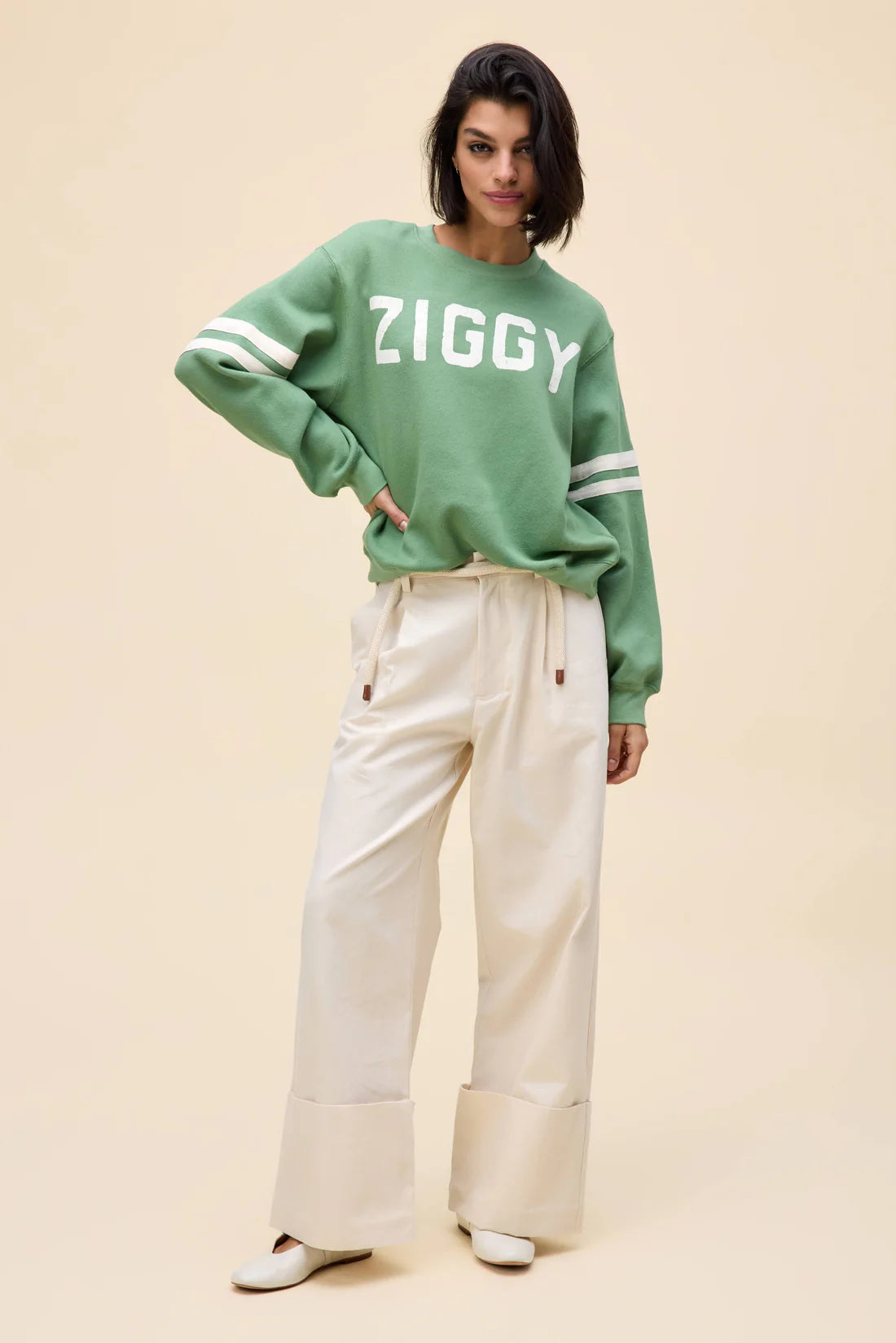 DAYDREAMER - Ziggy Stardust Varsity Sweatshirt in Stone Green