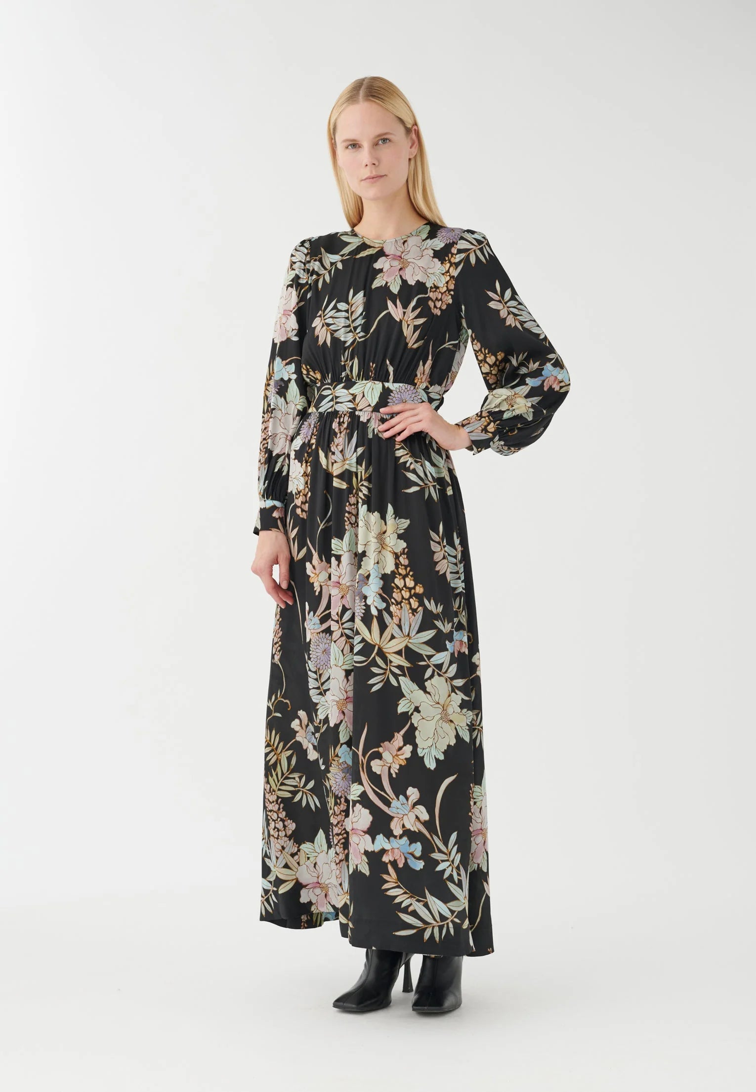 chinese dress ladies Dea Kudibal Turquoise Floral Frill Neck Maxi Dress – Phoenix Style main image 1