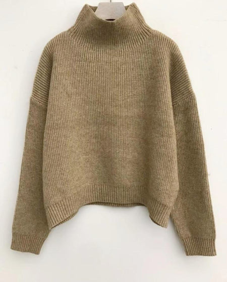 Lyla & Luxe - Evolet - Mock Neck Ribbed Sweater in Camel