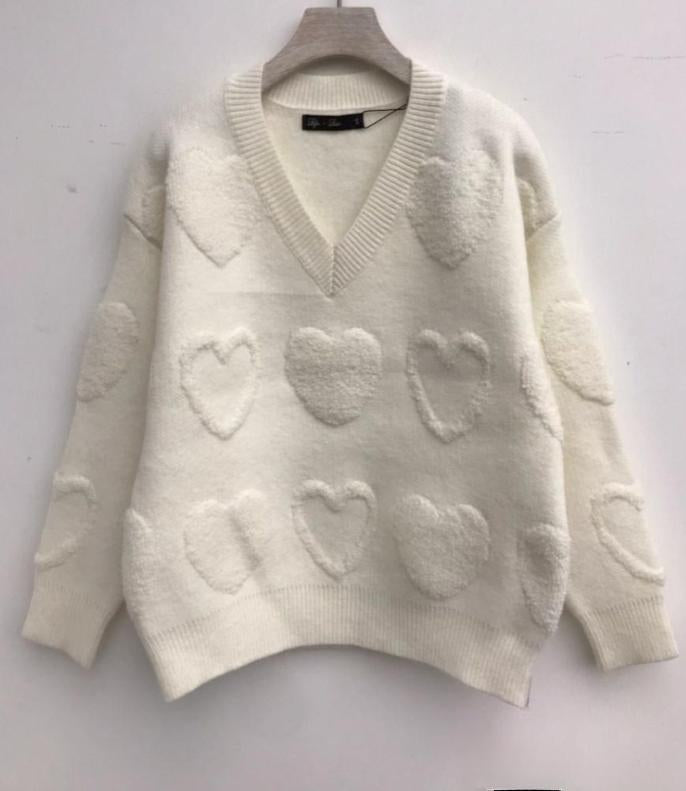 Lyla & Luxe - Raiden Sweater - Tonal Sherpa Hearts in White