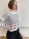Lyla & Luxe - Curtis - Mockneck Multi Colour Striped Sweater in Off White/Multi
