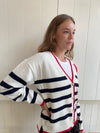 Lyla & Luxe - Riva - Stripped Cardigan with Red Edging and Heart in White/Navy Stripe