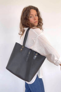 Market Canvas Leather Handbags - Leather Classic Tote in Black