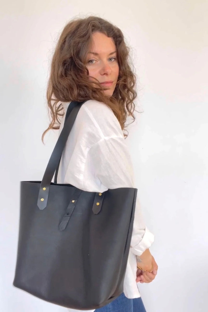 Market Canvas Leather Handbags - Leather Classic Tote in Black