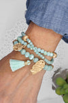 PennyLine inc. - Beaded Bracelet Stack with Tassel and Coin