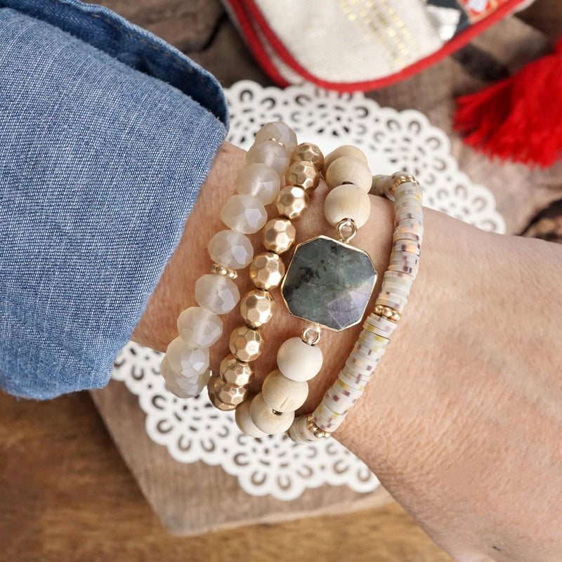 PennyLine inc. - Boho Beaded Bracelet Set with Labradorite